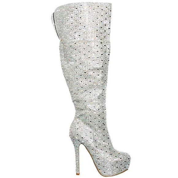 Over The Knee Rhinestone Stiletto Heel Boots - Picture 2 of 5